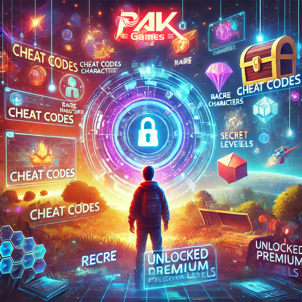 Graphic showing PakGames Hacks with icons of locked and unlocked features, secret levels, rare characters, and in-game resources like coins and gems. The text 'What Are PakGames Hacks?' highlights the concept of unlocking hidden game content quickly and without grinding.