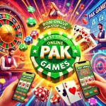 Vibrant featured image for 'Best Online Pak Games for Non-Stop Fun and Entertainment' showcasing the Pak Games logo. The image includes visuals of a roulette wheel, slot machine reels, poker cards, and people playing on mobile devices, set against a colorful and energetic background to highlight the excitement and variety of Pak Games.